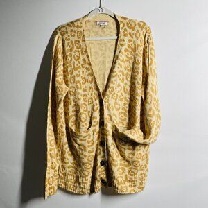 Andree By Unit Womens Cream Gold Cheetah Print Long Sleeve Cardigan Sweater 2X
